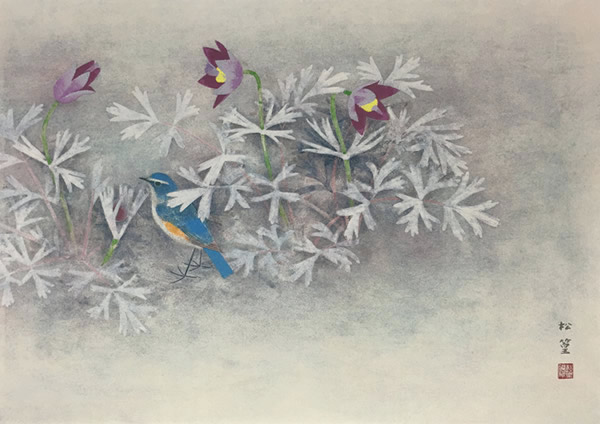 'Nodding Anemone' silkscreen, lithograph by Shoko UEMURA