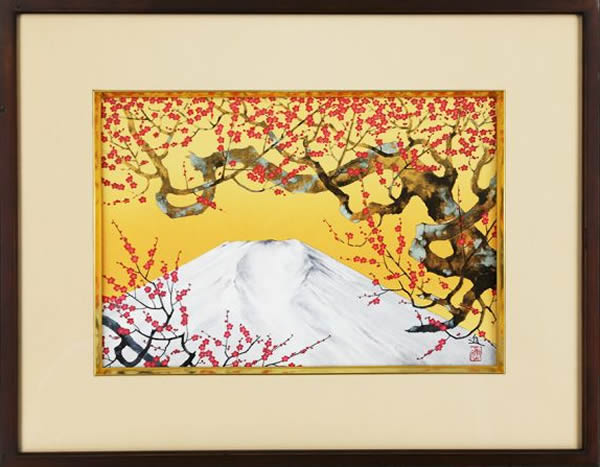 'Plum Blossom and Mount Fuji' silkscreen by Susumu MAKI
