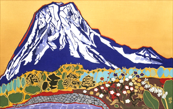 Auspicious Mt. Fuji, woodcut by Tamako KATAOKA