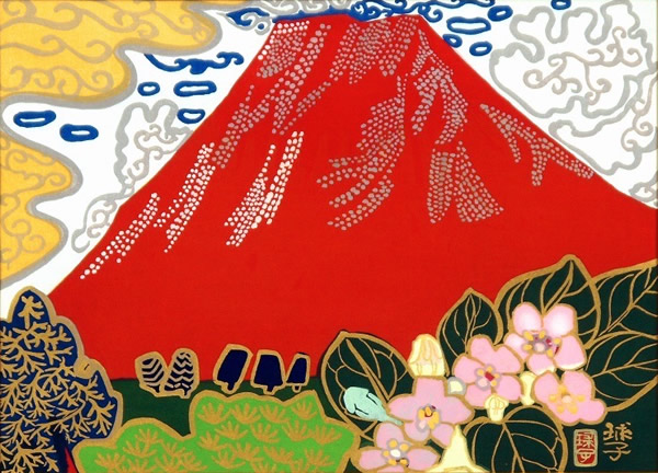 Japanese Weigela Season, woodcut by Tamako KATAOKA