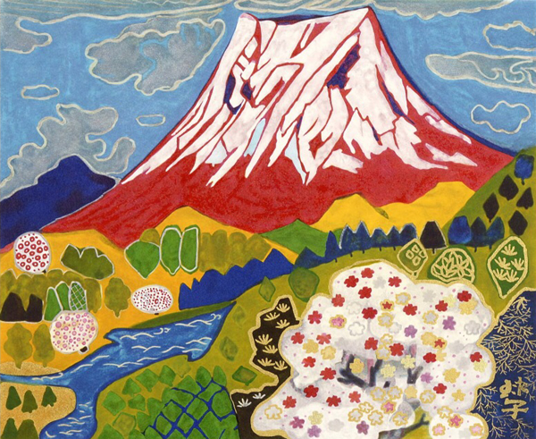 Red Mount Fuji, lithograph by Tamako KATAOKA