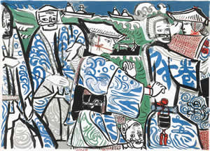 Japanese Crowd paintings and prints by Tamako KATAOKA