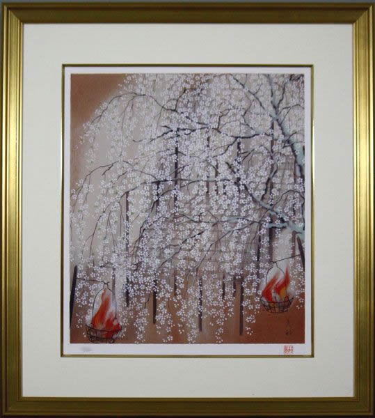 'Evening Scene of Cherry Blossom in Gion' lithograph by Tekison UDA