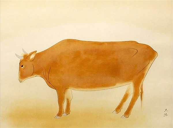 Cow, lithograph by Togyu OKUMURA