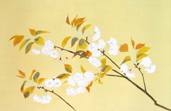 Double Cherry Blossoms, lithograph by Togyu OKUMURA