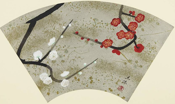 Red and White Plum Blossoms, woodcut by Togyu OKUMURA