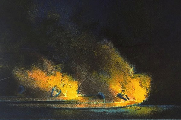 Detail of Fishing Fire, by Toichi KATO