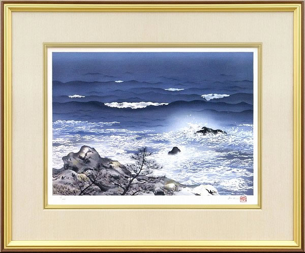 'The Sound of the Waves' woodcut by Toshio HIRAKAWA