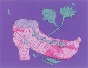 'Going to the field with shoes on' screenprint by Yayoi KUSAMA