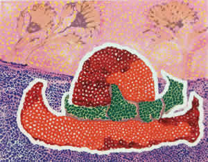 'Hat left behind in the field' screenprint by Yayoi KUSAMA